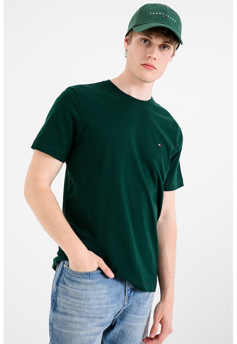 Tricou regular-fit cu decolteu la baza gatului Essential - Alb/Verde englez