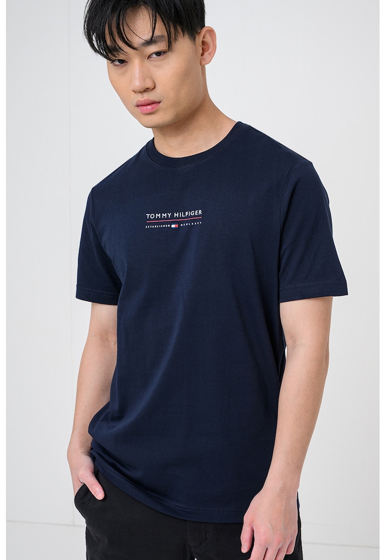 Tricou din bumbac cu logo - Bleumarin