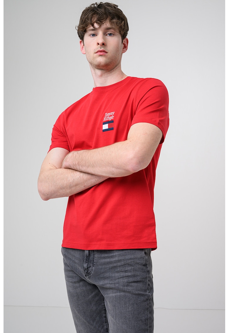 Tricou regular fit cu logo - Rosu/Alb