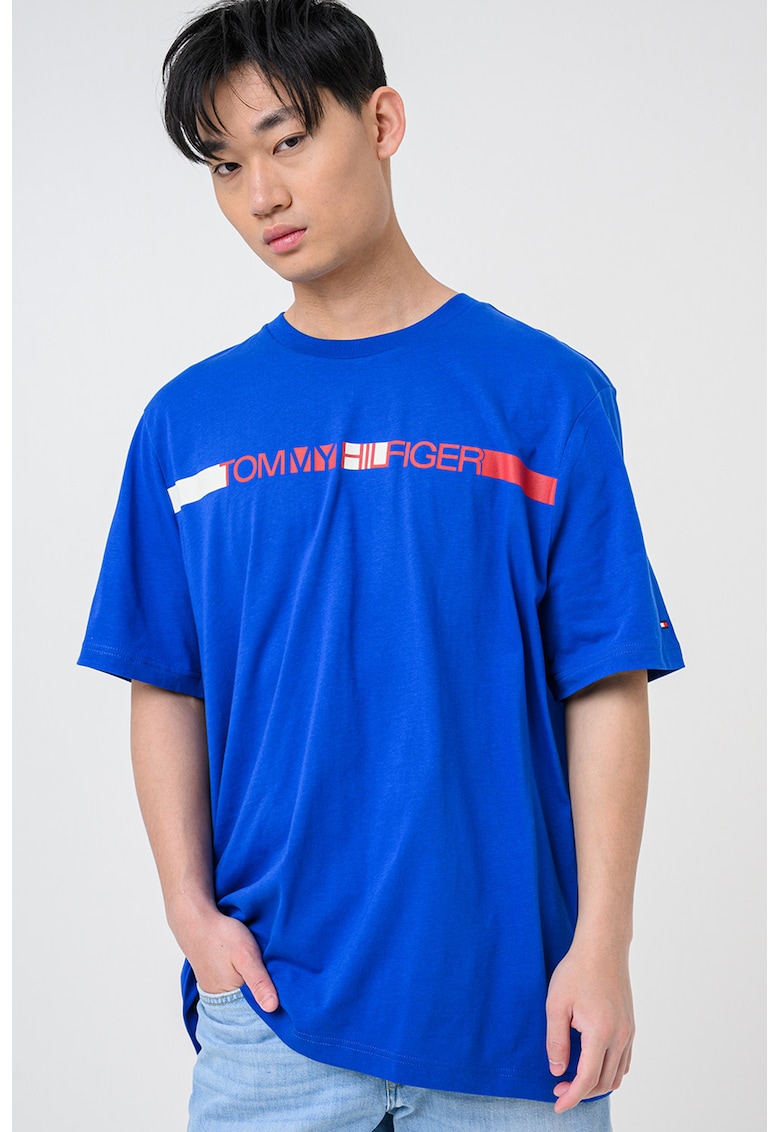 Tricou cu decolteu la baza gatului si logo - Albastru royal