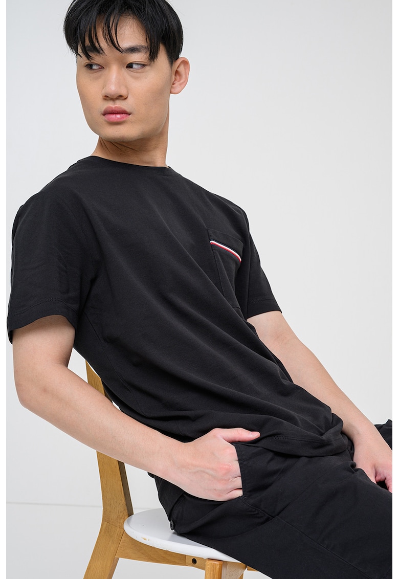 Tricou din bumbac cu buzunar pe piept - Negru