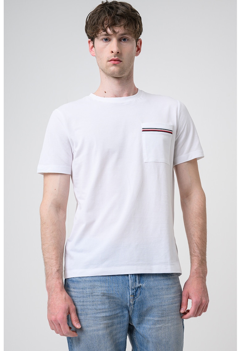 Tricou din bumbac cu buzunar pe piept - Alb