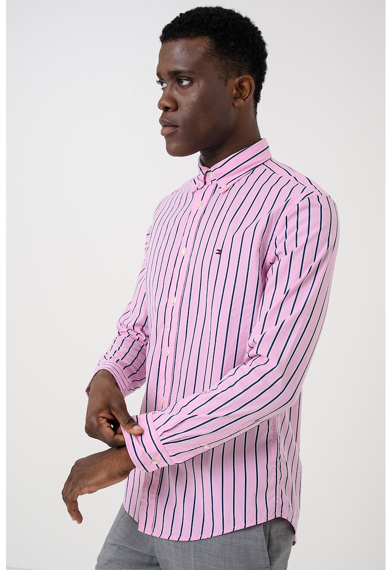 Camasa regular fit in dungi - Roz/Bleumarin