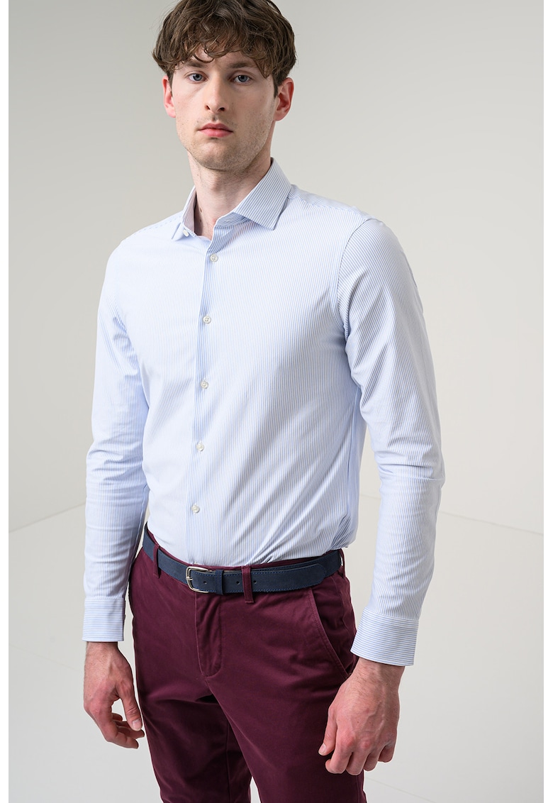 Camasa slim fit cu guler clasic - Alb/Albastru pastel