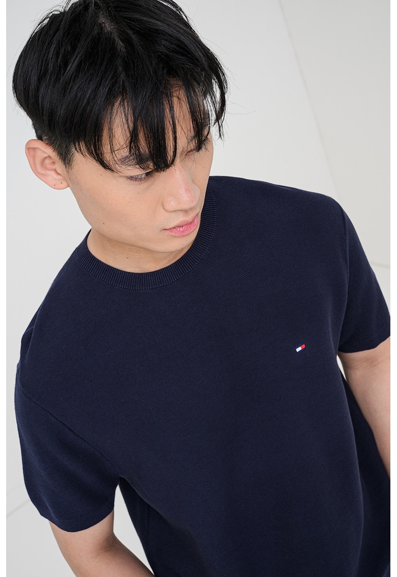 Tricou din tricot cu decolteu la baza gatului - Albastru ultramarin