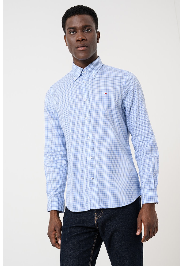 Camasa in carouri cu guler Oxford - Alb/Albastru pastel