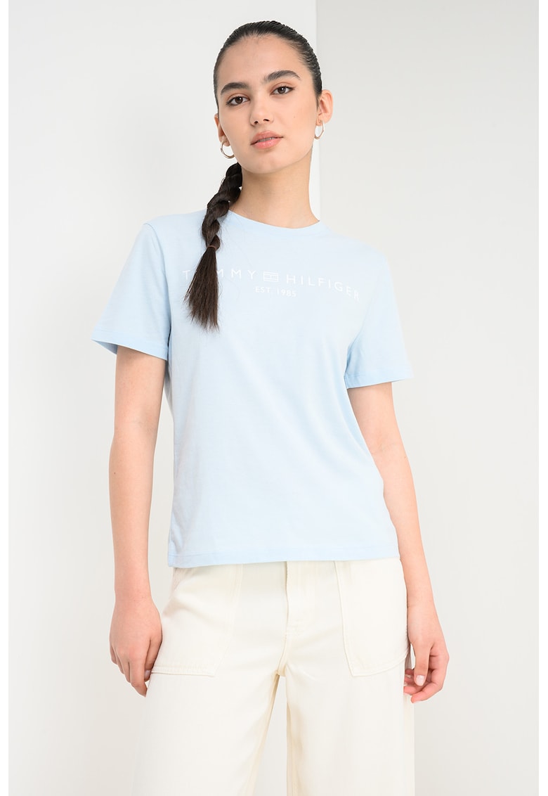 Tricou din bumbac cu imprimeu logo - Alb/Albastru pastel