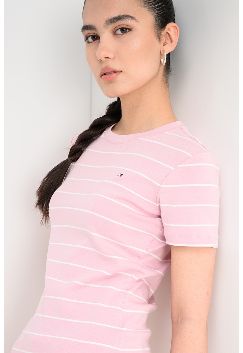 Tricou slim fit - Alb/Roz
