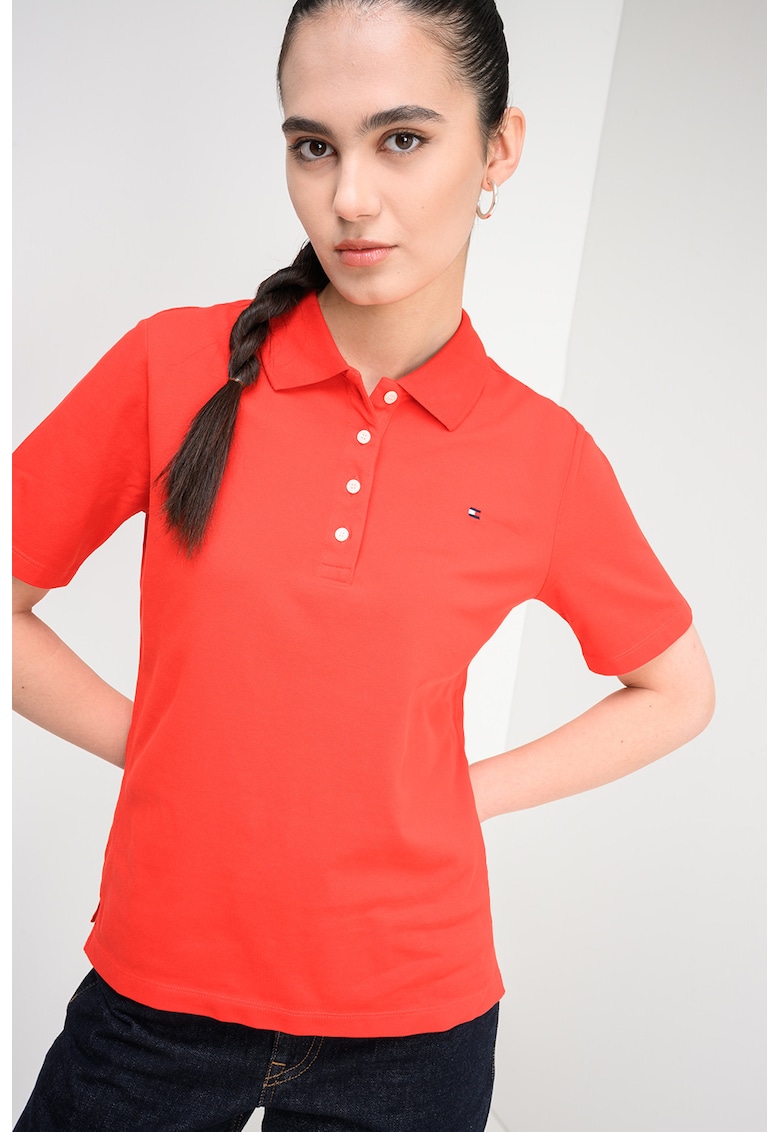 Tricou polo regular fit cu logo discret - Rosu