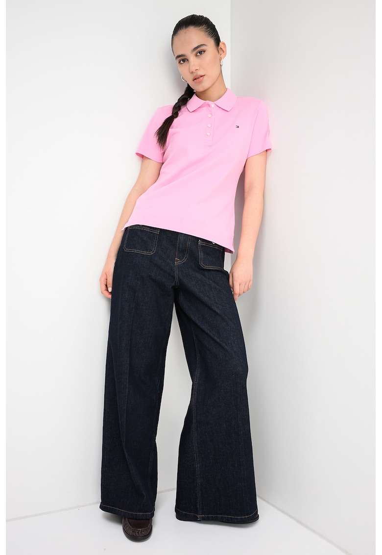 Tricou polo cu croiala slim-fit si logo - Roz deschis