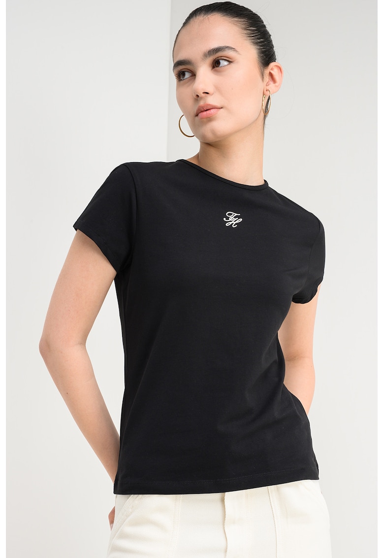 Tricou slim-fit din amestec de bumbac cu logo - Negru