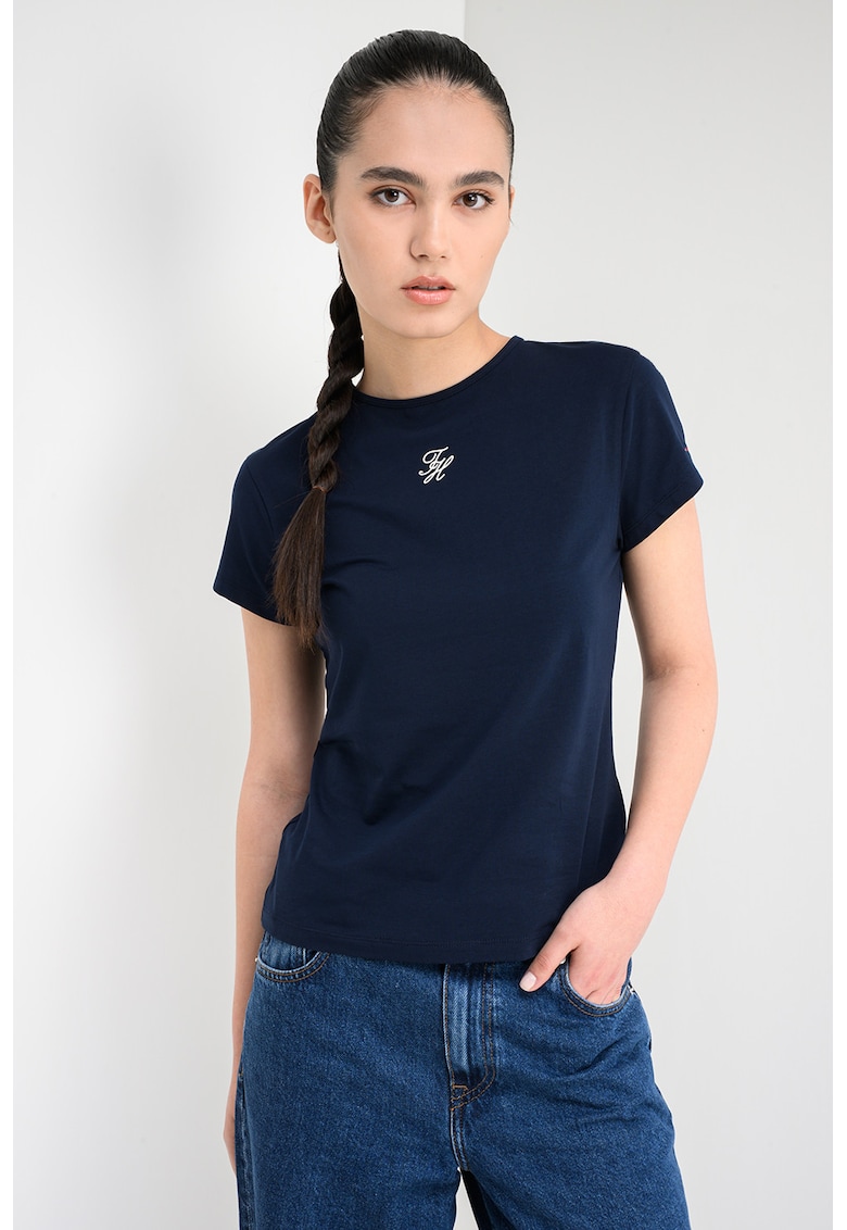 Tricou slim-fit din amestec de bumbac cu logo - Albastru ultramarin