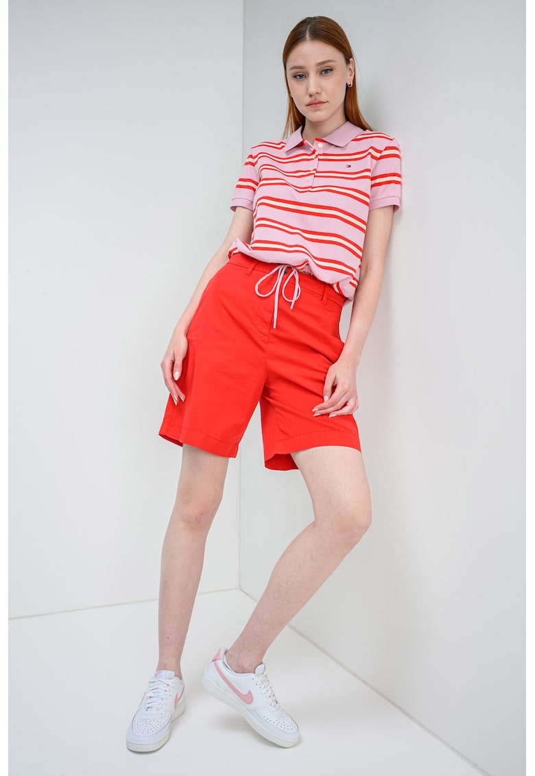 Tricou polo cu model in dungi - Rosu/Roz