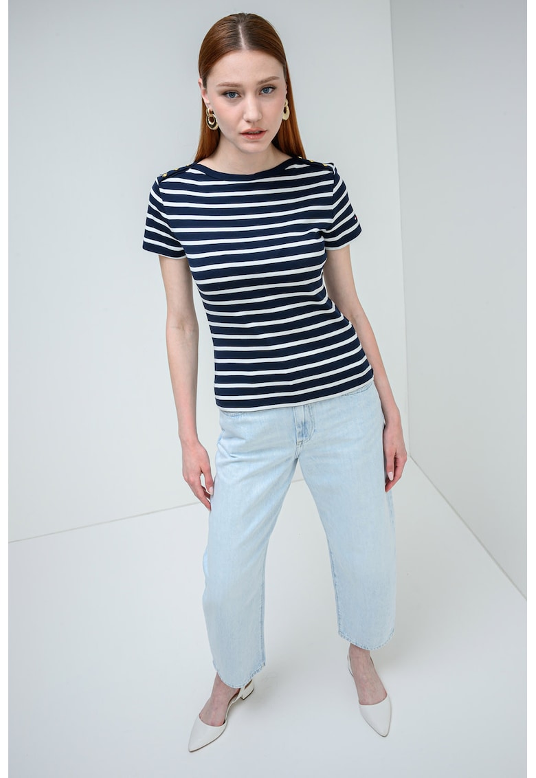 Tricou slim-fit cu model cu dungi - Alb/Bleumarin