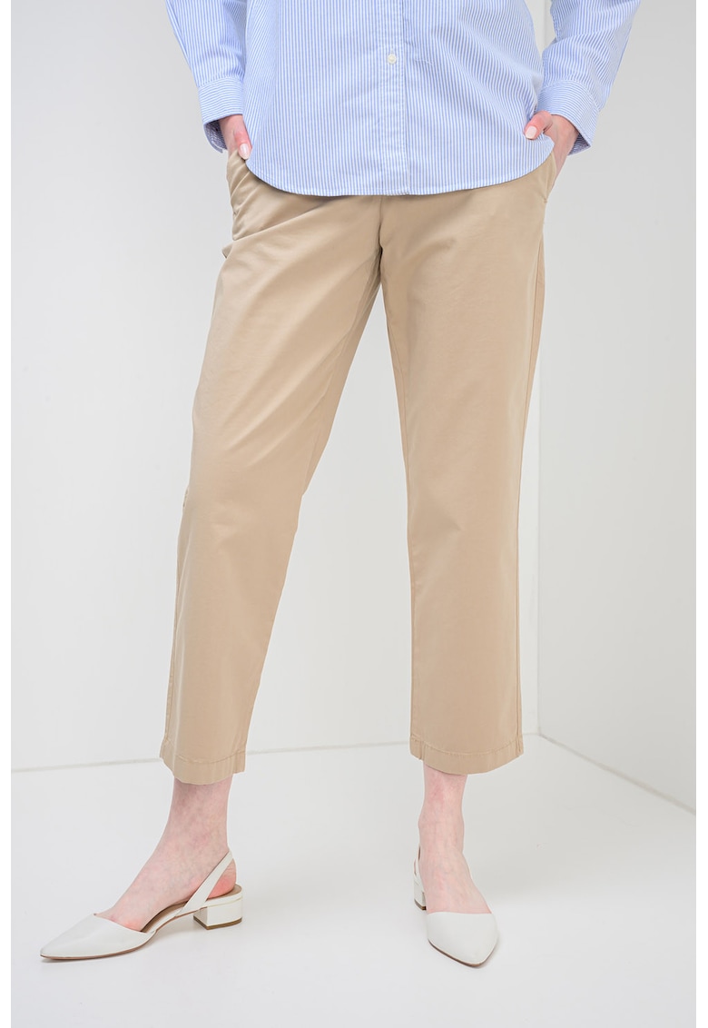 Pantaloni chino crop din amestec de lyocell cu talie inalta - Bej