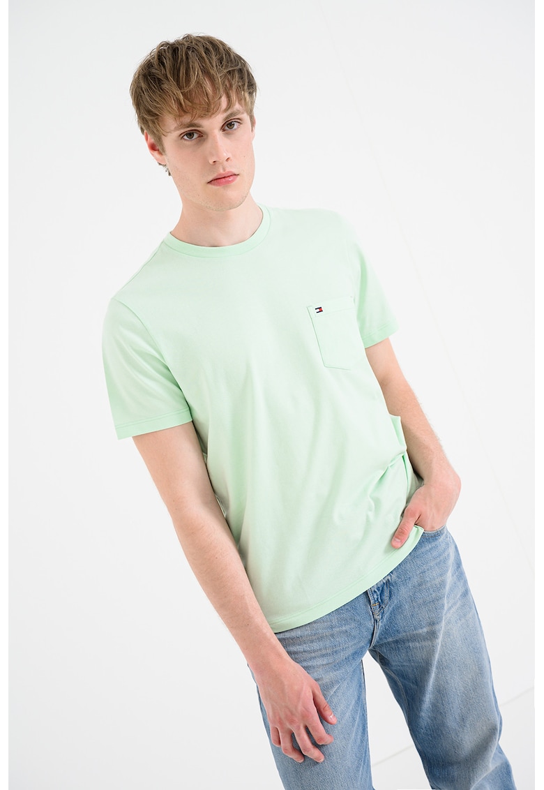 Tricou de bumbac cu buzunar pe piept Essential - Verde menta