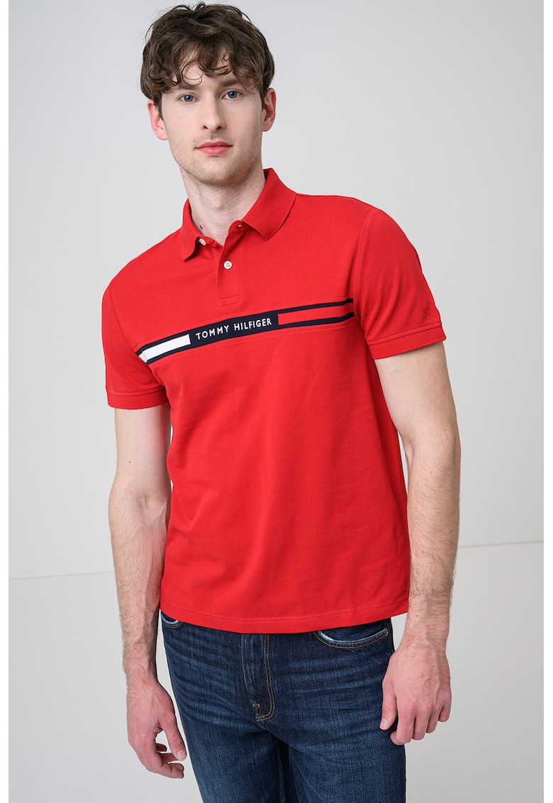 Tricou polo din amestec de bumbac organic - Rosu/Bleumarin