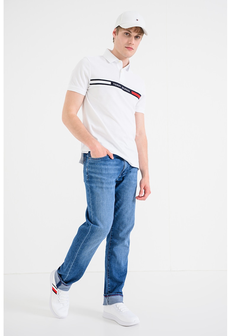 Tricou polo din amestec de bumbac organic - Alb/Bleumarin