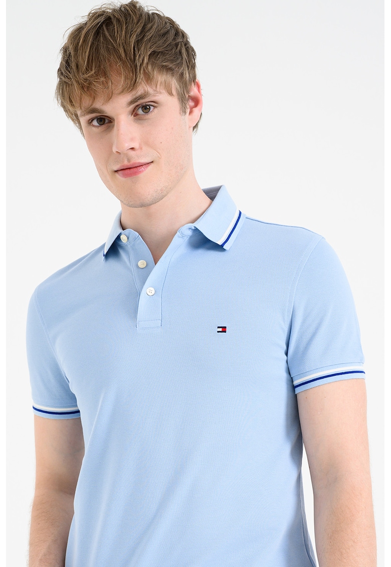 Tricou polo din amestec de bumbac organic - Albastru deschis