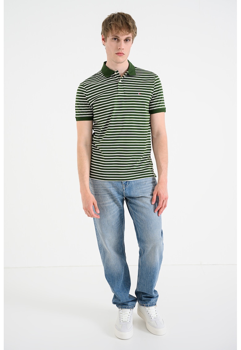 Tricou polo regular fit din bumbac - Alb/Verde padure