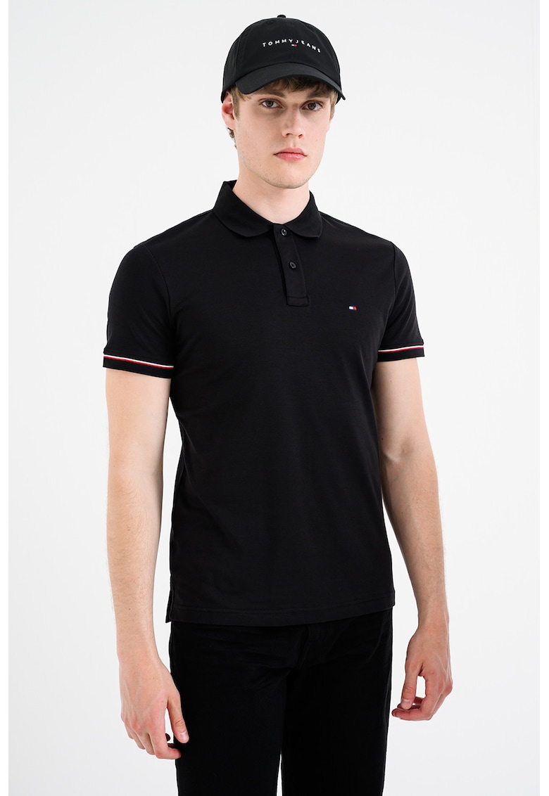Tricou polo slim fit cu logo brodat - Negru