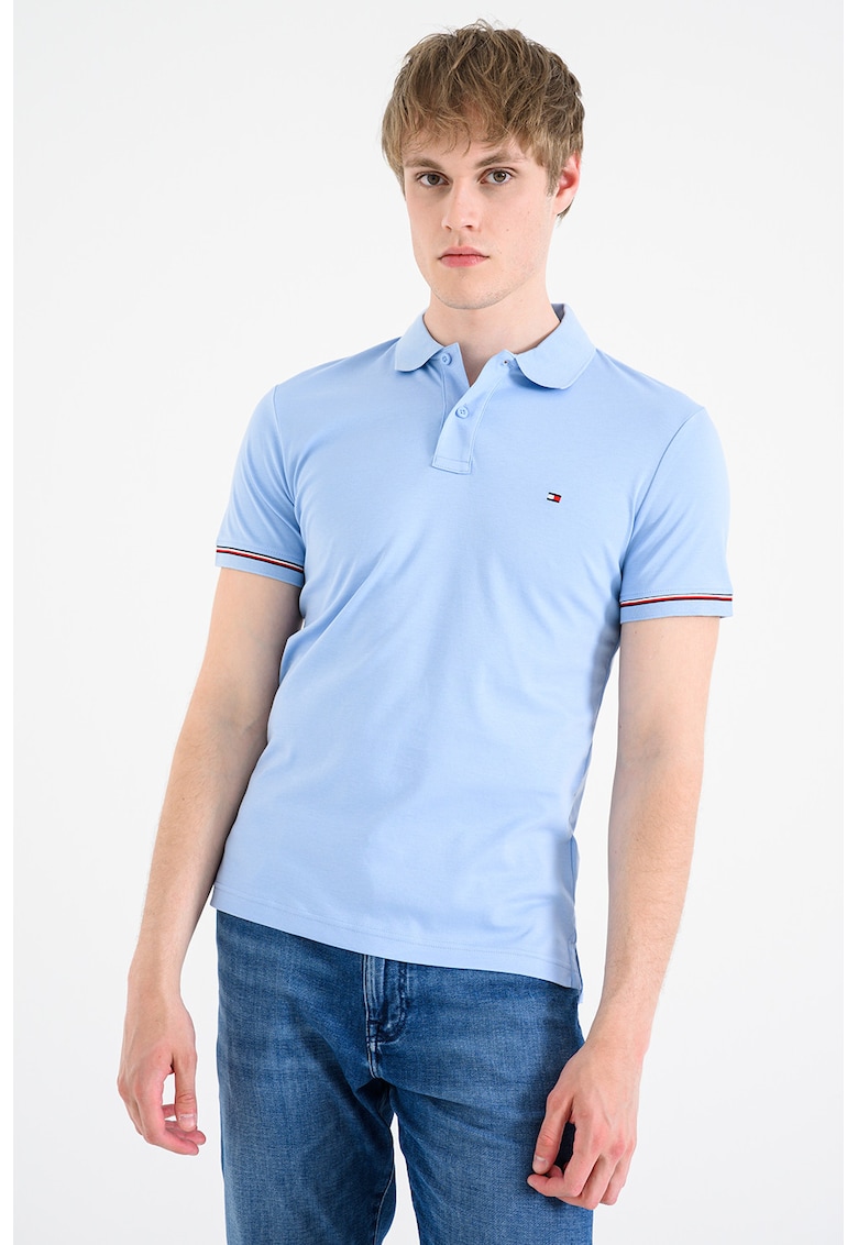 Tricou polo slim fit cu logo brodat - Albastru deschis