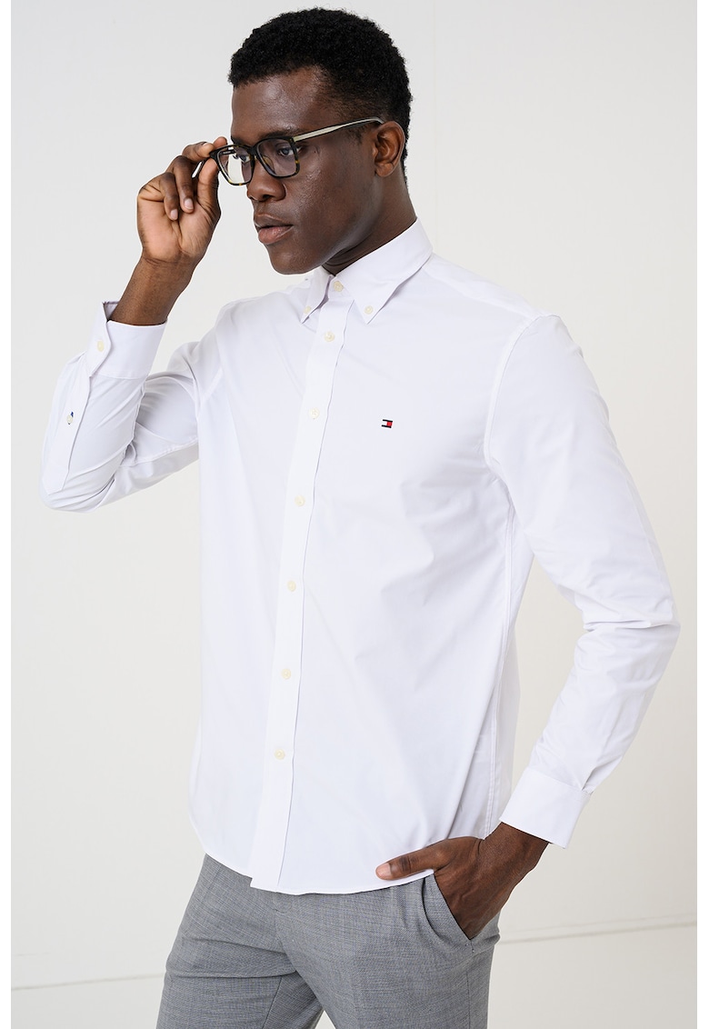 Camasa slim fit cu logo pe piept - Alb