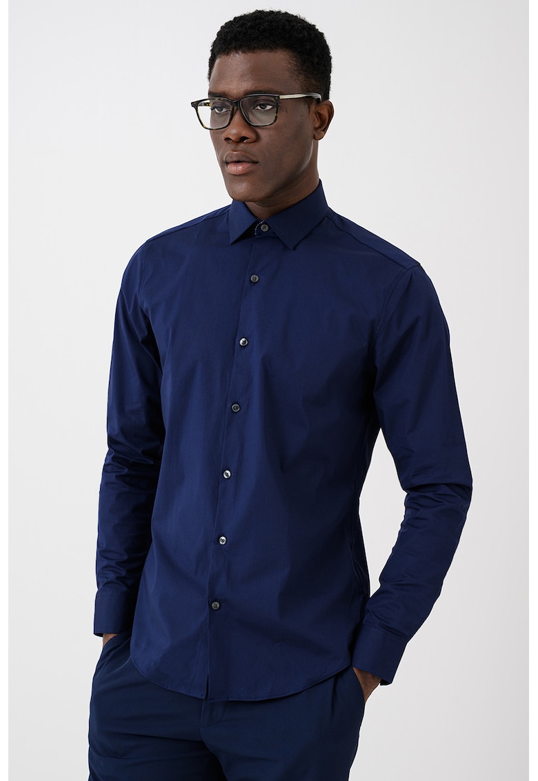 Camasa slim fit de poplin - Bleumarin