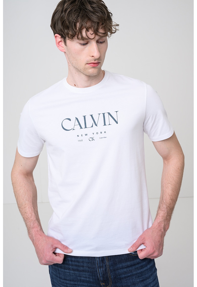 Tricou de bumbac cu logo - Alb/Gri antracit