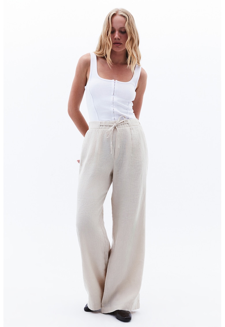 Pantaloni de in cu croiala ampla - Alb fildes