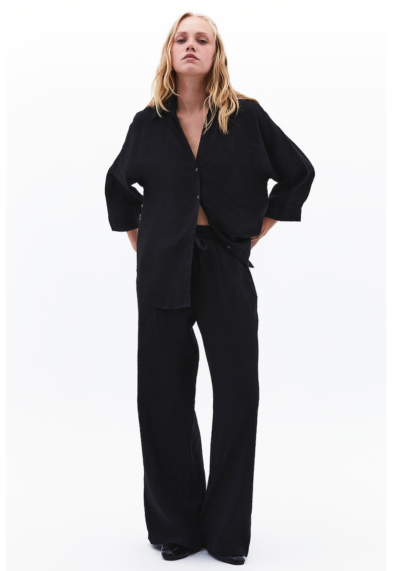 Pantaloni de in cu croiala ampla - Negru