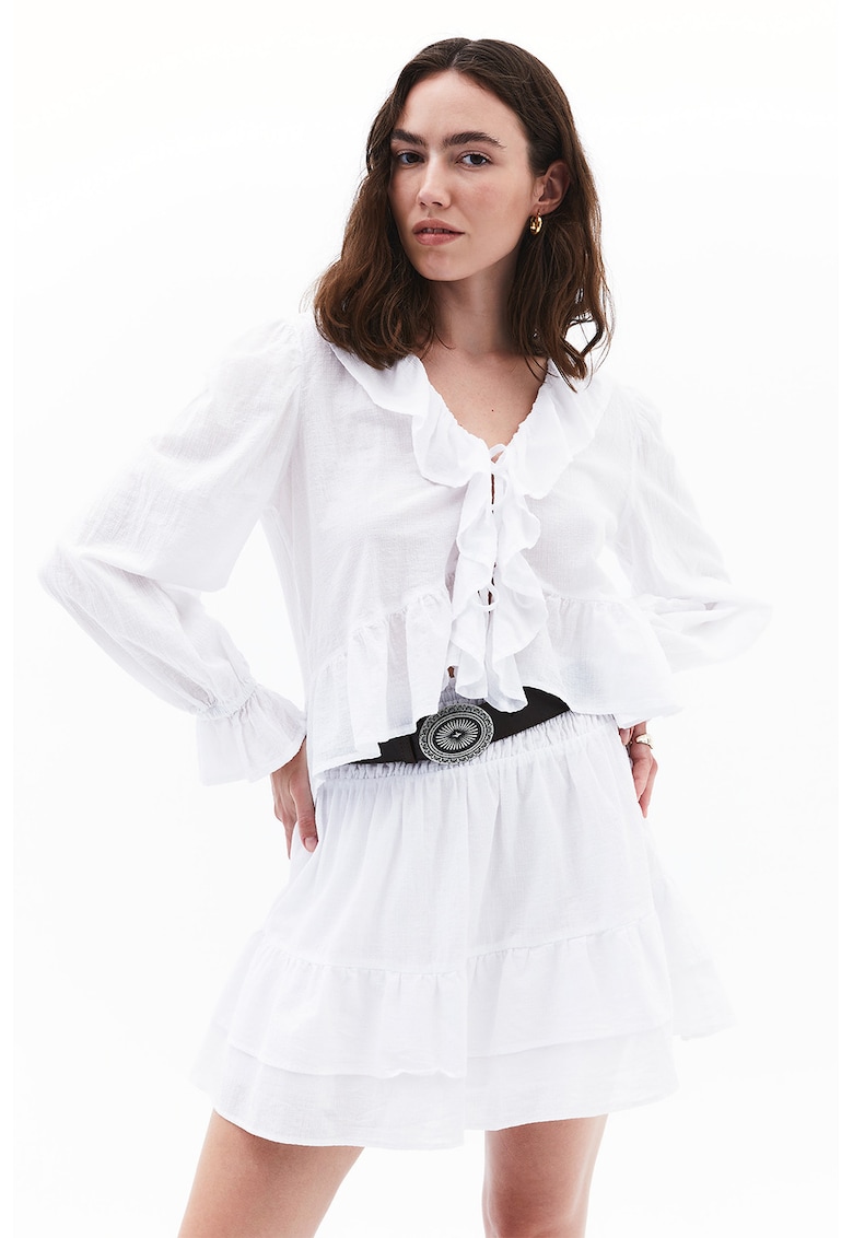 Bluza de bumbac cu volane - Alb