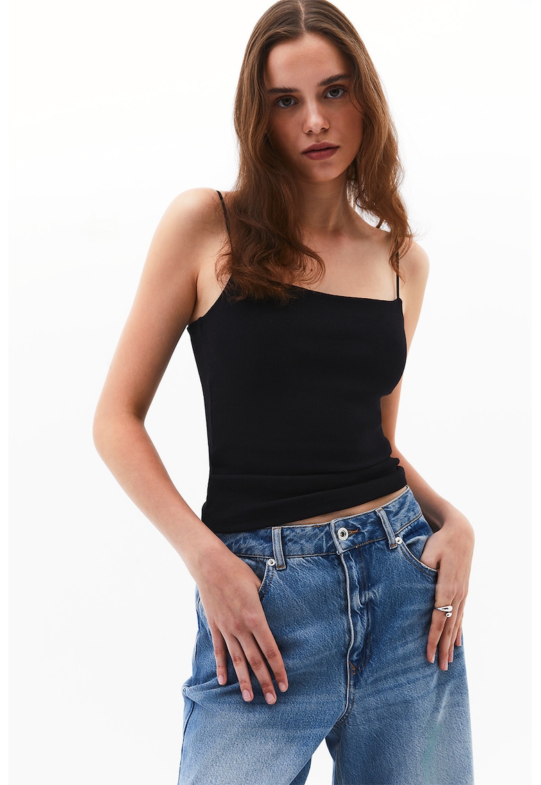 Top slim fit cu bretele inguste - Negru
