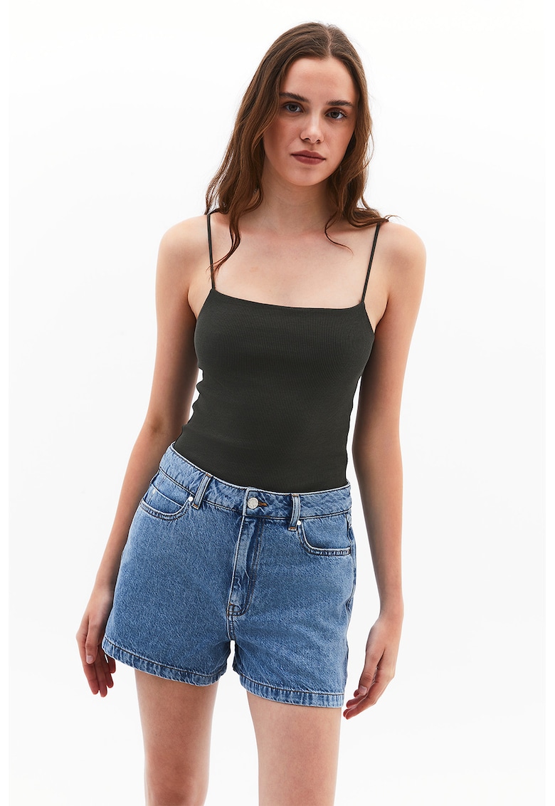 Top slim fit cu bretele inguste - Verde padure