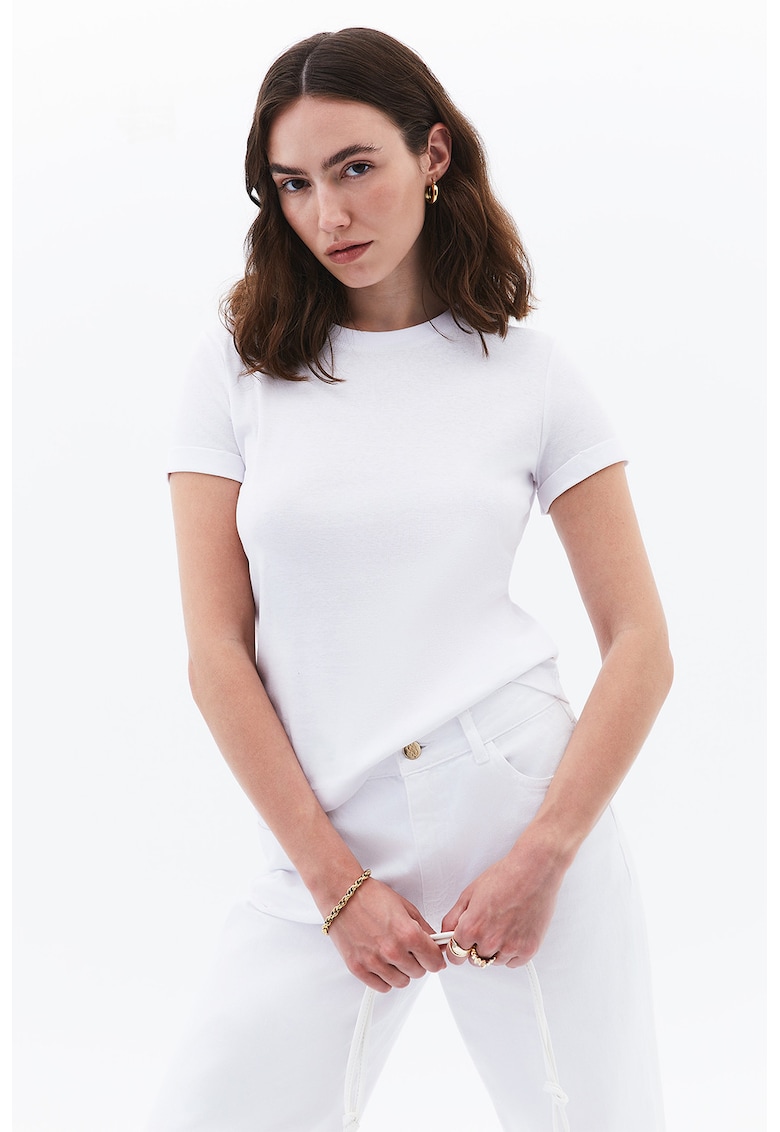 Tricou slim fit de bumbac - Alb