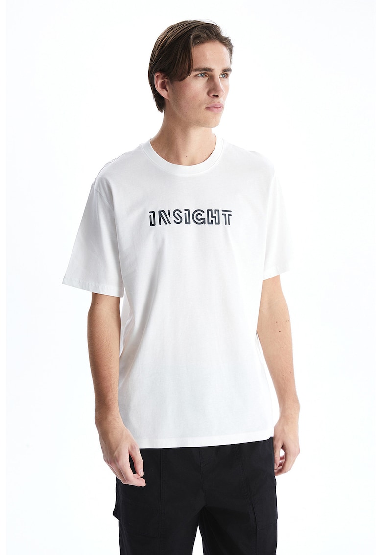 Tricou din bumbac cu imprimeu text - Alb optic