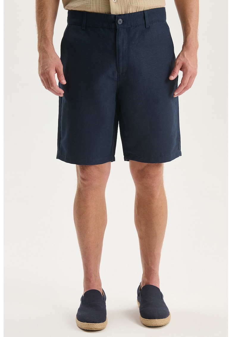 Pantaloni scurti chino din amestec de in - Albastru inchis