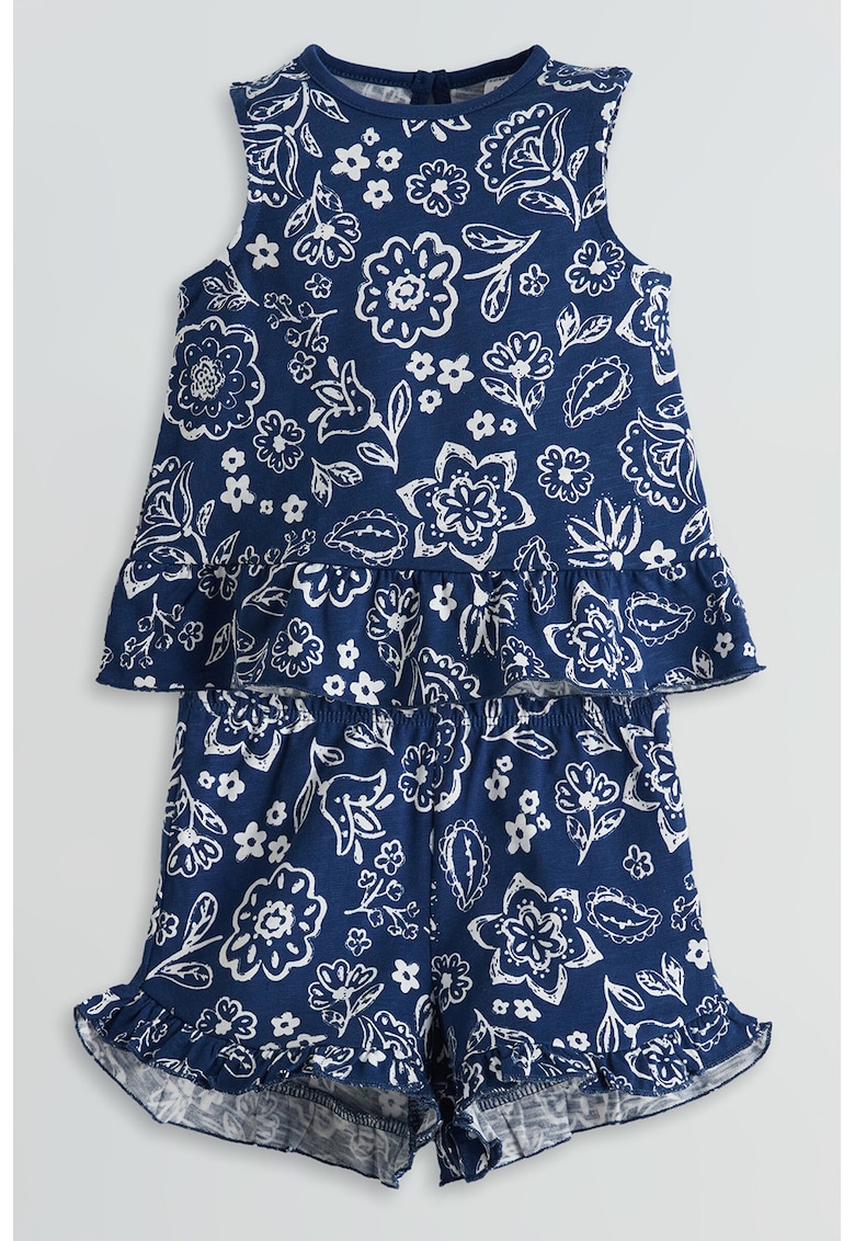 Set de pantaloni scurti si top cu imprimeu floral - Albastru inchis/Alb optic