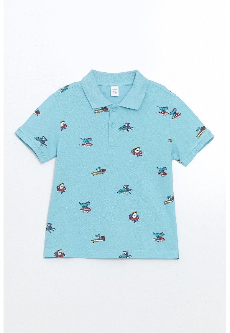 Tricou polo cu imprimeu grafic - Albastru glaciar/Violet pruna