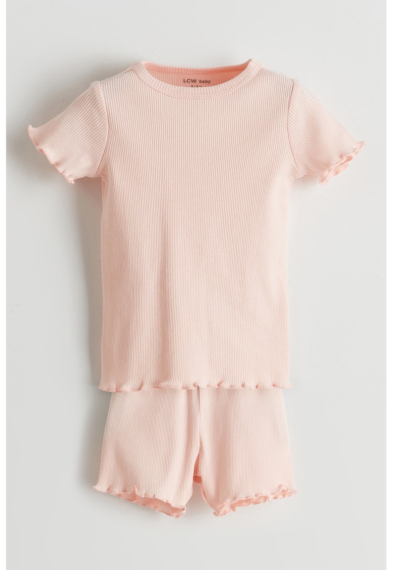 Set de pantaloni scurti si tricou cu model uni - 2 piese - Piersica