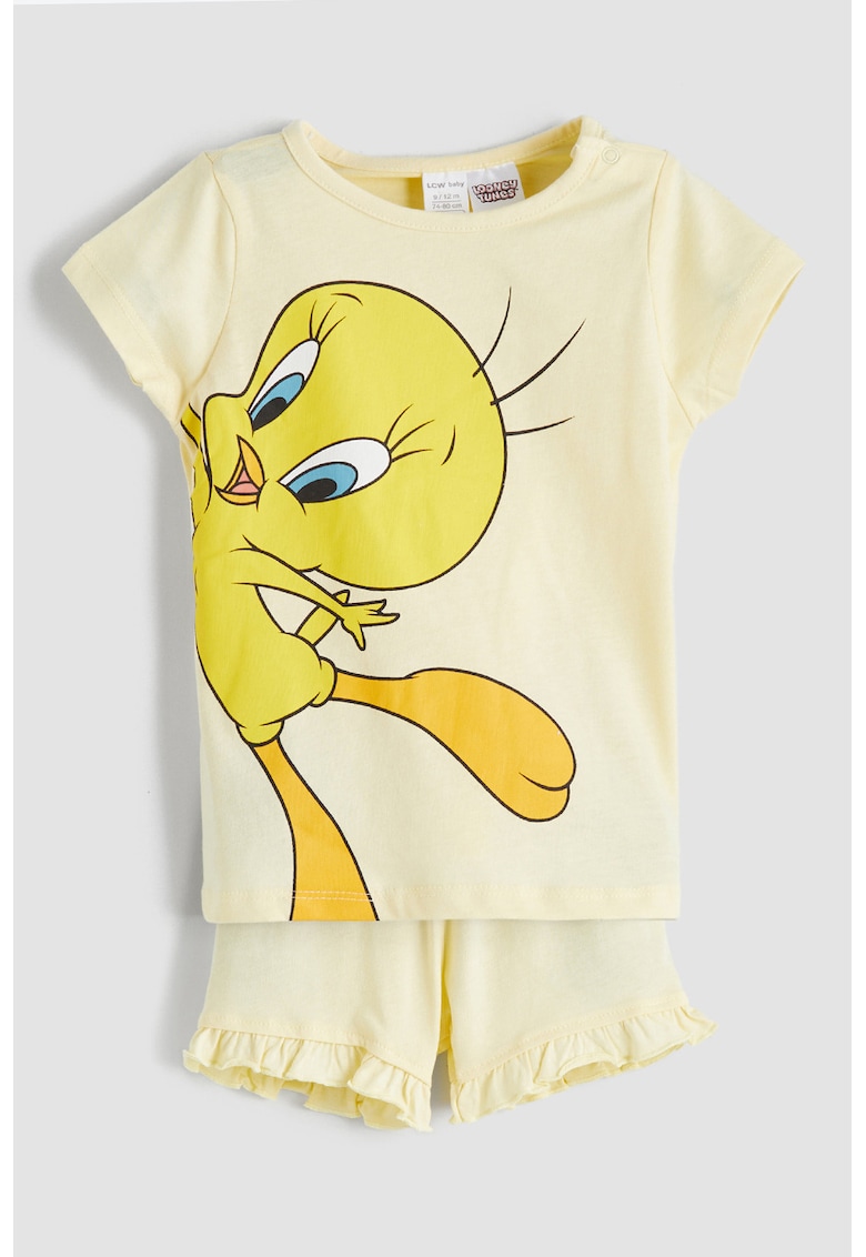 Set de pantaloni scurti si tricou din bumbac - 2 piese - Portocaliu/Galben pal