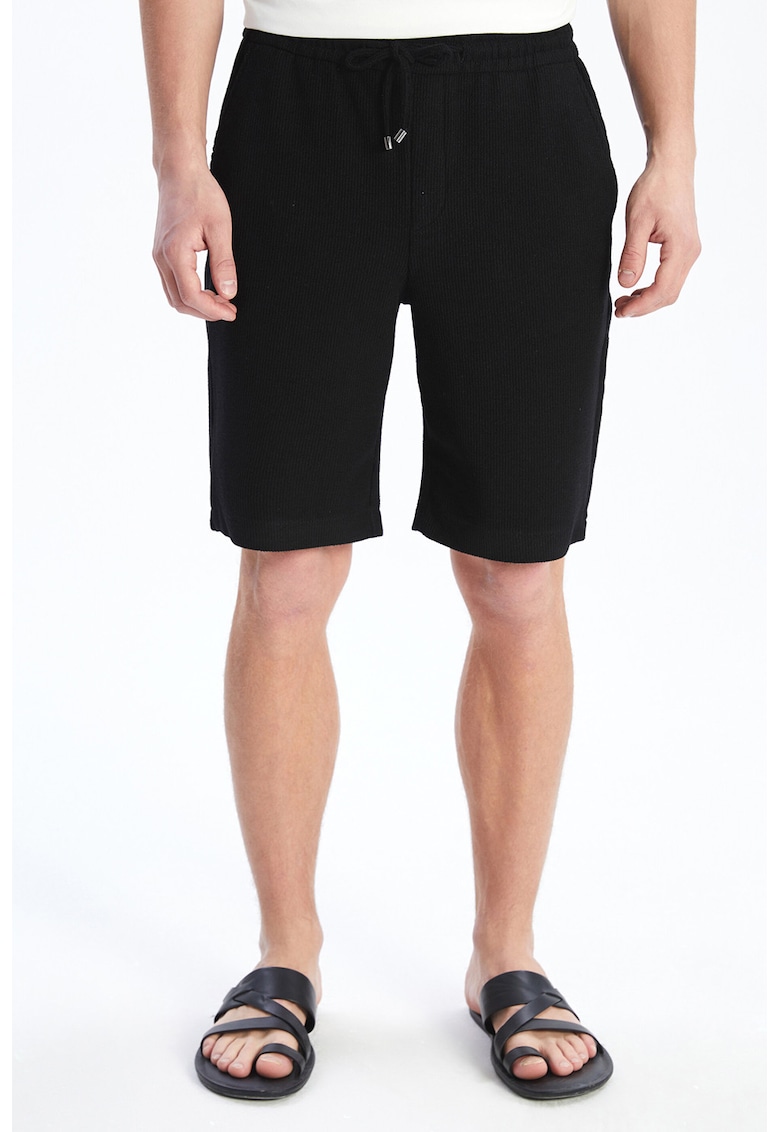 Pantaloni scurti din amestec de bumbac cu snururi - Negru