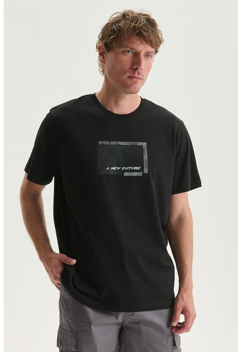 Tricou regular-fit cu decolteu la baza gatului - Negru