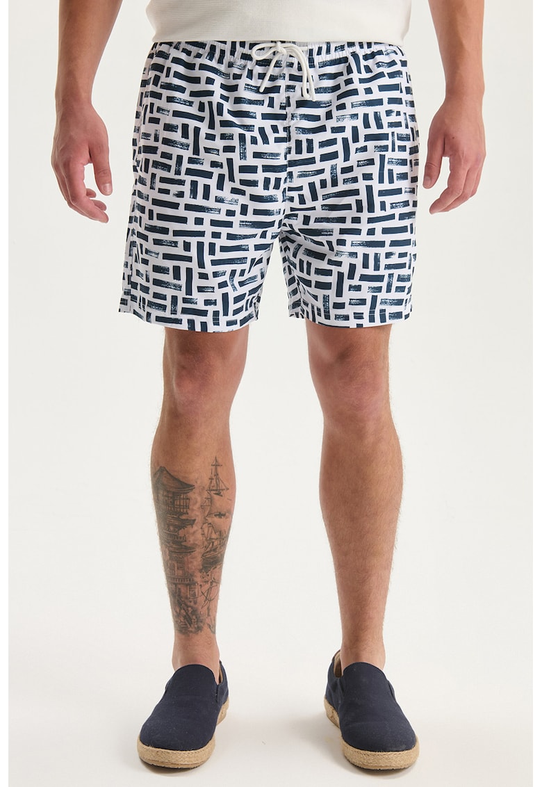 Pantaloni scurti cu snururi - Albastru inchis/Alb optic