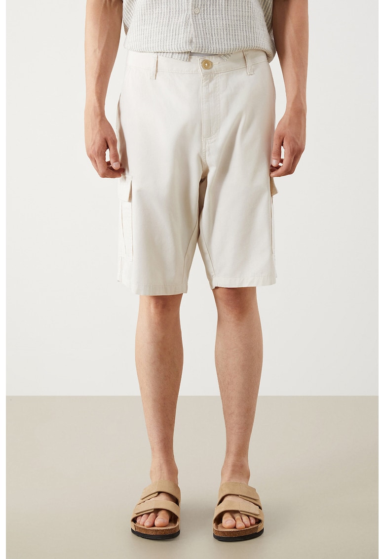 Pantaloni scurti din amestec de bumbac cu buzunare - Alb murdar