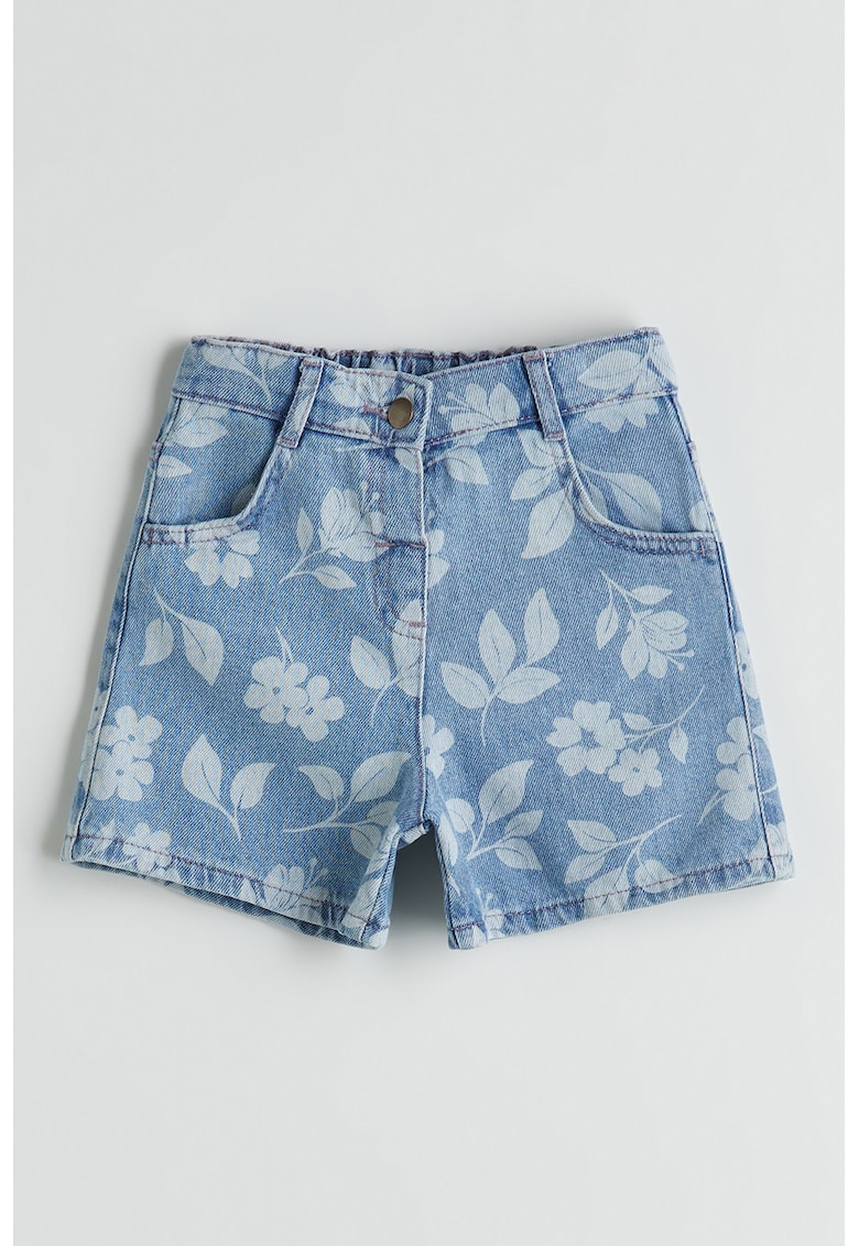 Pantaloni scurti din denim cu model floral - Albastru prafuit