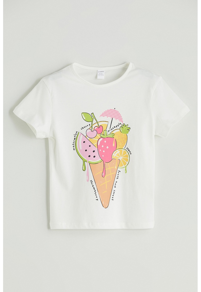 Tricou din bumbac cu imprimeu - Portocaliu/Alb optic
