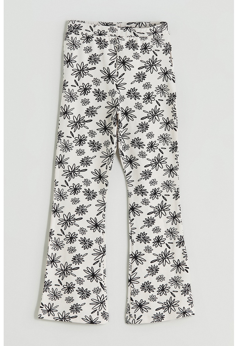 Pantaloni evazati cu model floral - Negru stins/Alb murdar