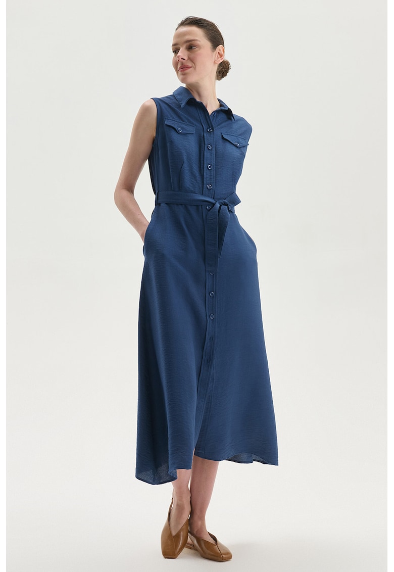Rochie-camasa fara maneci - Albastru inchis
