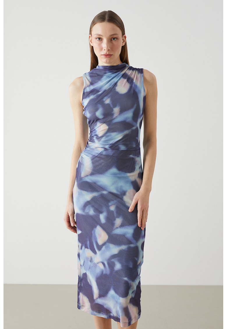 Rochie cambrata cu fronseuri - Albastru inchis